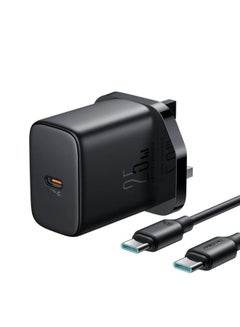 Buy 25W Fast Charger USB-C 3-Pin Power Adapter (UK Plug) With C-C Cable 1m Black in UAE