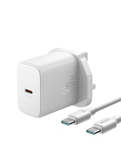 Buy 25W Fast Charger USB-C 3-Pin Power Adapter (UK Plug) With C-C Cable 1M White in UAE