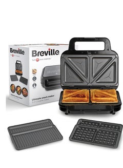 اشتري 3-In-1 Ultimate Snack, Toastie, And Waffle Maker With Removable Non-Stick Plates 900 W VST098 ‎Black And Stainless Steel في الامارات