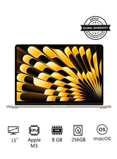 اشتري New 2024 MacBook Air MRYR3 15-inch Display, Apple M3 Chip 8-Core CPU 10-Core GPU Processor/8GB RAM/256GB SSD/Intel UHD Graphics English Starlight في الامارات