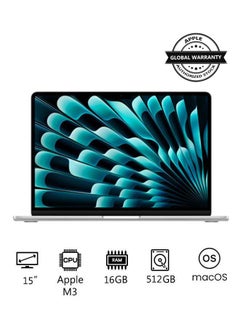 اشتري New 2024 MacBook Air MXD23 15-inch Display, Apple M3 Chip 8-Core CPU 10-Core GPU Processor/16GB RAM/512GB SSD/Intel UHD Graphics English Silver في الامارات