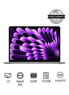 اشتري New 2024 MacBook Air 15-inch Display, Apple M3 Chip 8-Core CPU 10-Core GPU Processor/16GB RAM/512GB SSD/Intel UHD Graphics English Space Grey في الامارات