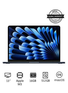 Buy New 2024 MacBook Air MXCV3 13-inch Display, Apple M3 Chip 8-Core CPU 10-Core GPU Processor/16GB RAM/512GB SSD/Intel UHD Graphics(International version) English Midnight in UAE