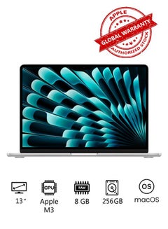 Buy New 2024 MacBook Air 13-inch Display, Apple M3 Chip 8-Core CPU 8-Core GPU Processor/8GB RAM/256GB SSD/Intel UHD Graphics/ English/Arabic Silver in UAE