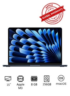 Buy New 2024 MacBook Air 15-inch Display, Apple M3 Chip 8-Core CPU 10-Core GPU Processor/8GB RAM/265GB SSD/Intel UHD Graphics English/Arabic Midnight in Saudi Arabia