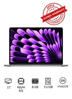 Buy New 2024 MacBook Air 15-inch Display, Apple M3 Chip 8-Core CPU 10-Core GPU Processor/8GB RAM/512GB SSD/Intel UHD Graphics English/Arabic Space Grey in Saudi Arabia