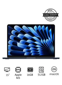 Buy New 2024 MacBook Air 15-inch Display, Apple M3 Chip 8-Core CPU 10-Core GPU Processor/16GB RAM/512GB SSD/Intel UHD Graphics English/Arabic Midnight in Saudi Arabia