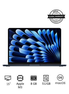 اشتري New 2024 MacBook Air 15-inch Display, Apple M3 Chip 8-Core CPU 10-Core GPU Processor/8GB RAM/512GB SSD/Intel UHD Graphics English/Arabic Midnight في الامارات