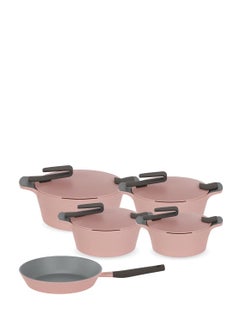 اشتري Granite set of healthy non-stick rounded kitchen cookware made of Pyrex artisan granite, consisting of 9 pieces, with a rose frying pan. pink في مصر