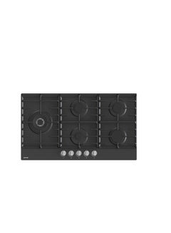 Buy Gas hob, 90 cm, black, 5 burners, front control, full safety, Gas control - GW951MB Black in Egypt