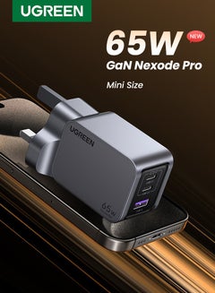 اشتري شاحن Nexode Pro GaN بقدرة 65 وات 2C1A USB C محول حائط أحدث GaNII Tech شاحن سفر محمول صغير الحجم من النوع C متوافق مع iPhone Samsung Galaxy S24 /S23/S22 Ultra Huwei Mate 60 Pro Mac Tablet رمادي في الامارات