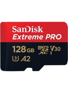 اشتري 128GB Extreme Pro microSD UHS I Card for 4K Video on Smartphones, Action Cams & Drones 200MB/s Read, 90MB/s Write, SDSQXCD 128G GN6MA, Red/Black 128 GB في السعودية