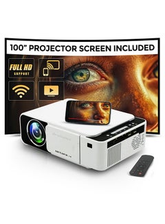Buy T5 Mini Projector 100 ANSI Lumens With 100 Inch Projector Screen Airplay/Miracast Wireless Mobile Mirroring WiFi YouTube Home Theater Video Projector T5 Wifi White in UAE