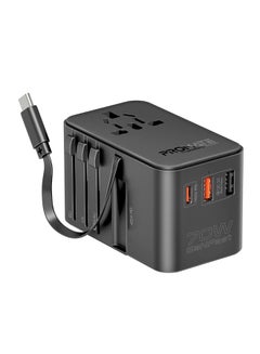 Buy Universal Travel Adapter with GaN Charger, 2500W AC Socket, 70W USB-C Power Delivery, 30W QC 3.0 Port, and Built-In Retractable USB-C Cable for Rapid Charging, TripMate-GaN70R Black in Saudi Arabia