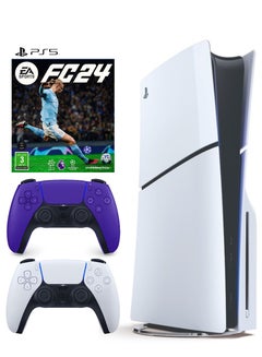 Buy PlayStation 5 Disc Console (Slim) With Extra Purple Controller And FC 24 in UAE