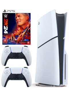 اشتري PlayStation 5 Disc Console (Slim) With Extra White Controller And WWE 2K24 في السعودية