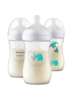 Buy Pack Of 3 Natural Baby Bottle With Natural Response Nipple, Teal Elephant Design, 260Ml in UAE