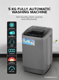 Buy Fully Automatic Top Load Washing Machine Auto-Imbalance, Gentle Fabric Care, Turbo Wash, Anti Vibration And Noise, Child Lock, Stainless Steel Drum- 5 kg GFWM5800LCQ Metallic Grey in UAE