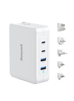 اشتري Zest Charger GaN 140W, Ultra-Fast Wall Charger with PPS support,2xType C PD 3.0 Ports & 2xUSB A Port, Equipped with Switchable Plugs,Compatible with iPhone,MacBook Air,Galaxy,Laptops White في الامارات