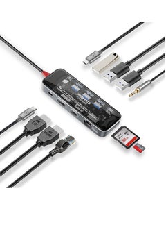 Buy Promate USB-C™ Hub, 11-in-1 Multi-Display Hub with Dual 4K HDMI, 4K DisplayPorts, Ultra-Fast 1000Mbps LAN, AUX, SD/TF Card Slot, USB Ports, Efficient 100W USB-C™ Power Delivery, TransHub-Pro Black in Saudi Arabia