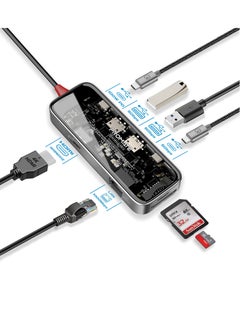 Buy Promate USB-C™ Transparent Media Hub, Premium 4K Display, with HDMI, Super-Fast 1000Mbps Ethernet, 100W USB-C™ PD, USB-C Data Port, Dual 5Gbps USB-A Ports & SD/TF Card Slot Black in Saudi Arabia