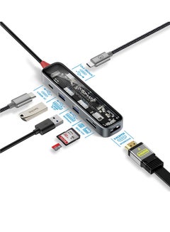 Buy Promate USB-C™ Hub, Premium Transparent 7-in-1 Multi-Display Hub with 4K HDMI, High Capacity 2TB SD/TF Card Slot, Dual 5Gbps USB-A Ports, 100W USB-C™ PD & USB-C Data Port, TransHub-Lite Black in Saudi Arabia