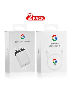 Buy 30W USB-C Super Fast Charger 3 Pins Charger And Cable Compatible With Google Products And Other USB-C Devices Fast Charging Pixel Phone Charger USB-C To USB C Sync Charge Cable Included White in UAE