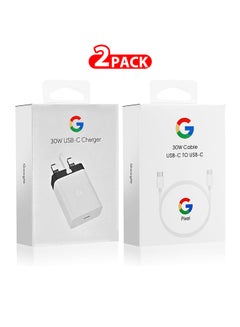 اشتري 30W USB-C Super Fast Charger 3 Pins Charger And Cable Compatible With Google Products And Other USB-C Devices Fast Charging Pixel Phone Charger USB-C To USB C Sync Charge Cable Included White في الامارات