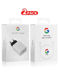 Buy 30W USB-C Super Fast Charger 2 Pins Charger And Cable Compatible With Google Products And Other USB-C Devices Fast Charging Pixel Phone Charger USB-C To USB C Sync Charge Cable Included White in UAE