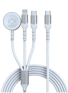 Buy 5-In-1 Multiple Charging Cable With Ultra-Fast 60W USB-C To USB-C 27W Lightning Connector And Apple Watch Charger 480Mbps Data Transfer Durable Fabric Braided White in Saudi Arabia