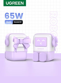 Buy Nexode RG 65W Robot Charger 【Dynamic Expression Display】2C1A USB C Charger With LED Screen Fun Charging Fast USB Type C Wall Adapter Portable Mini Size GaN Charger Adapter For Macbook,iPhone,Samsung Purple in UAE