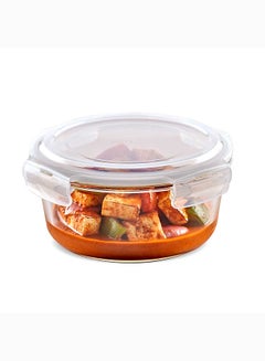 Buy Borosil Klip-N-Store Round Glass Storage Container With Air Tight Lid Food Storage Container Microwave Safe Container 240 ml in UAE