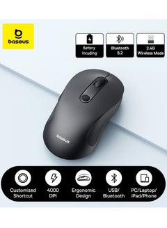 اشتري F02 Wireless Mouse Bluetooth V5.2 and 2.4GHz Connectivity Silent Mouse 4000DPI Ergonomic 6 Mute Buttons Mice For iPad, MacBook, Tablet, Laptop, Computer Gaming Mouse, Including Battery- Black في الامارات