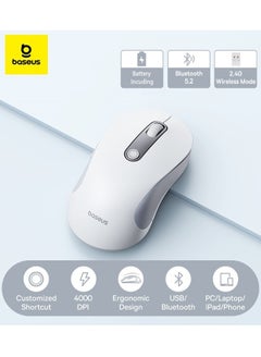 Buy F02 Wireless Mouse Bluetooth V5.2 and 2.4GHz Connectivity Silent Mouse 4000DPI Ergonomic 6 Mute Buttons Mice for iPad, MacBook, Tablet, Laptop, Computer Gaming Mouse, Including Battery- White in UAE