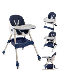 Buy Baby High Chair, Folding Recline Feeding Seat Height Adjustable Child Feeding Chair, Multifunctional Baby Dining Chair With Removable Double Compartment Plate in UAE