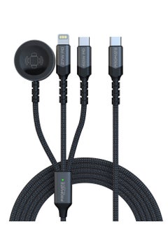 Buy 5-in-1Multiple Charging Cable, Ultra-fast 60W USB-C To USB-C, 27W Lightning Connector, And Apple Watch Charger, 480Mbps Data Transfer, Durable Fabric Braided And 1.5M Long, Icharge-Trio Black in UAE