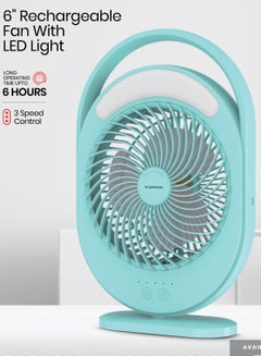 Buy 6-Inch Rechargeable Mini Fan With LED Light Long Working Hours And 3 Wind Speed High Performance 2400mAh Lithium Battery OMF1876 Green in Saudi Arabia