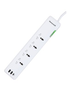 اشتري Honeywell Surge Protector, 4 Universal Sockets, 1.5 Mtr Cord, 12000Amp, Device Secure Warranty, X3 Fireproof MOV tech, Spike Guard,Extension Board, Master Switch, White White-Platinum Series في الامارات