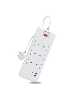 اشتري Honeywell 6 Out Surge Protector with Master Switch, Spike Guard/Extension board, 6 Outlet, 2xPD20W & 2xUSB, 1050 Joules, 1.8 Meter Cord, DSW, Automatic Overload Protection, 3 Years Warranty White في الامارات