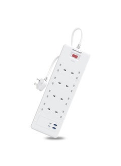 اشتري Honeywell 8 Out Surge Protector with Master Switch, Spike Guard/Extension board, 8 Outlet, 2xPD20W & 2xUSB, 1050 Joules, 1.8 Meter Cord, DSW, Automatic Overload Protection, 3 Years Warranty White في الامارات