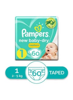 Buy Pampers Baby Dry Newborn Diapers - Size 1 - 2-5 KG - 60 Diapers in Egypt