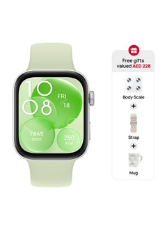 Buy Watch Fit 3, 1.82" AMOLED Display, Ultra-Slim Design, All-Round Fitness Management, Durable Battery Life, Compatible With iOS & Android + Strap + Scale + Watercup Green in UAE