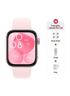 اشتري Watch Fit 3, 1.82" AMOLED Display, Ultra-Slim Design, All-Round Fitness Management, Durable Battery Life, Compatible With iOS & Android + Strap + Scale + Watercup Pink في الامارات