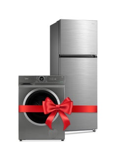 Buy 489L Gross Top Mount Double Door Refrigerator, 2 Doors Frost Free Freezer With Smart Sensor + 10/7 KG Smart Washer Dryer With BLDC Inverter Motor, 1400 RPM MDRT489MTE46+MF200D100WBTGCC Silver in UAE
