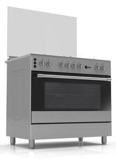 اشتري 90X60cm Free Standing Gas Oven, Stainless Steel, 5 Gas Burners, Mechanical Timer, Large Capacity Oven With Double Burners, G-MARK, ESMA, ROHS, And CB Certified, 2 Years Warranty AF-90 Silver في الامارات