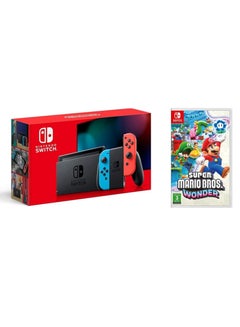 اشتري Nintendo Switch Console (Extended Battery) With Neon Blue & Red Joy‑Con With Super Mario Bros. Wonders For Switch في السعودية