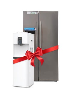 Buy 690L Gross Side By Side 2 Door Refrigerator, Frost Free Fridge Freezer With Humidity Control + Top Loading Water Dispenser With Cabinet, Hot And Cold Dual Function 690 L HC689WENS Silver in UAE