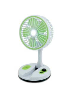 Buy Rechargeable 7 Inch Table Fan | Travel-Friendly Portable Desk Fan with 6 Hr Back-up | 6 SMD LED Night Lamp  Type-C Charging Port ,Perfect for Home, Office Travel Outdoor Breeze D2 Green/White in UAE