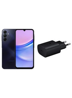 Buy Galaxy A15 Dual SIM Blue/Black 6GB RAM 128GB 4G LTE - Middle East Version with Free Gift Samsung 25W Adapter USB-C Super Fast Charging Travel Adapter (EU Plug) Black ( Color of the Charger Gift May Vary ) in Egypt