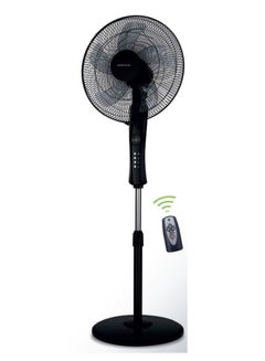 Buy 16-Inch Stand Electric Fan With 3 Speeds And Remote Control 5 Blades 60 W AL5905 Black in Saudi Arabia